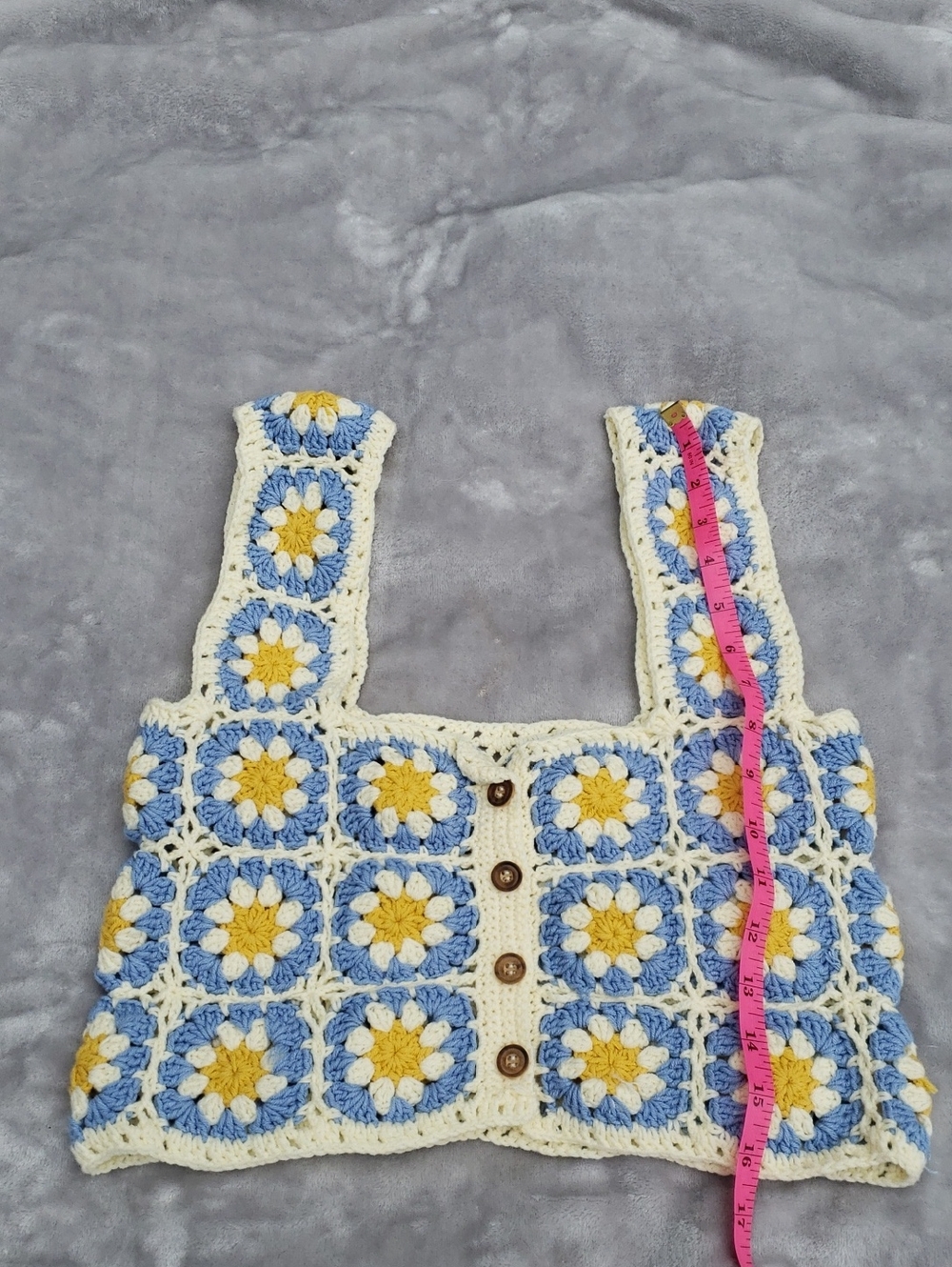 Handmade Crochet Crop Top in Blue, Yellow & Cream - Picture 4 of 4